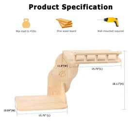 Wall Mounted Cat Shelves for Inside,2-Levels Wall Perch with Scratching Mat,Solid Pine Wood Floating Furniture for Climb,Lounge and Sleep (Right)