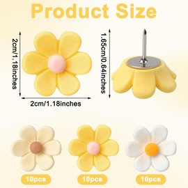 30PCS Cute Flower Push Pins Decorative Thumb Tacks Fun Push Pins for Bulletin Board Photo Wall Posters Cork Board Office Decor Map Pins Offices Schools Supplies Decoration(Yellow,White)