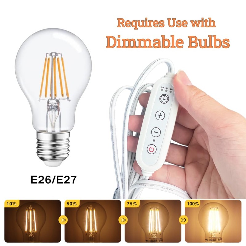 Pendant Light Cord with E26/E27 Socket, 15FT Extension Cable, Stepless