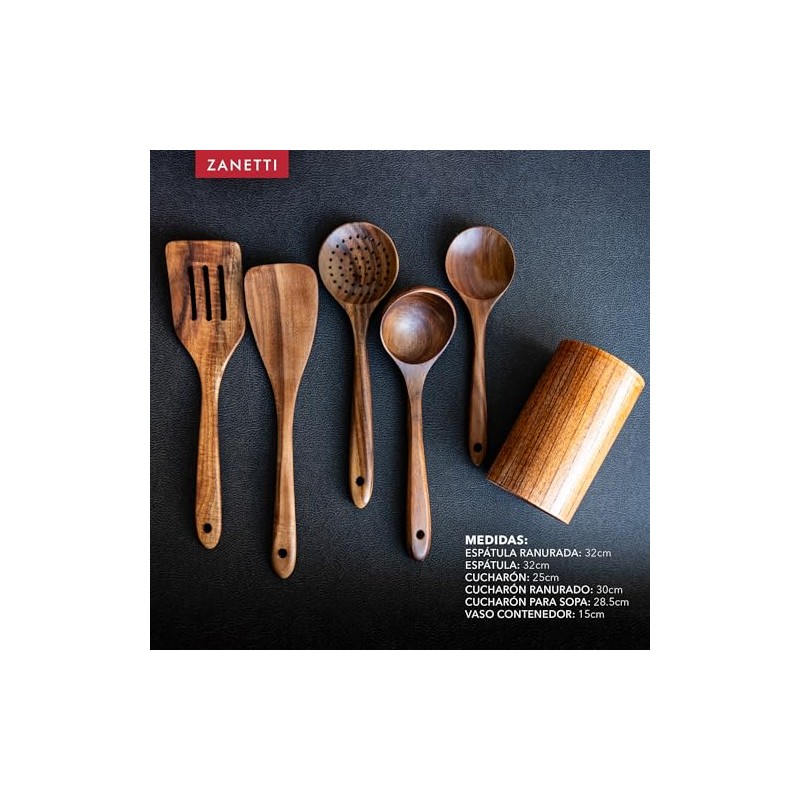Zanetti - Juego de 5 Utensilios de Cocina de Madera