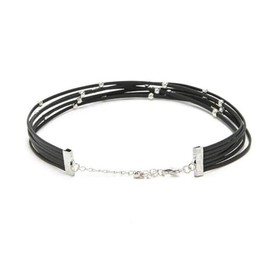 Anglacesmade Bohemia Layered Choker Necklace Black Suede Choker Leather Choker with Silver Beads Multilayer Choker for Women and Girls
