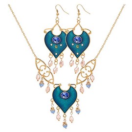 Aladdin Princess Jasmine Metal Pendant Necklace and French Wire Earrings Set