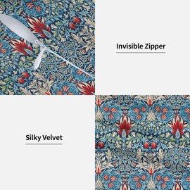 HOSTECCO Vintage Floral Cushion Covers 45x45 cm Set of 2 Red Blue Flower Cushion Cases Chinoiserie Velvet Decorative Pillow Covers for Sofa Couch