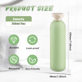 DynnnDy 260ml/9oz Green Travel Shampoo Bottle 6 Pcs Plastic Squeeze Bottles with Flip Cap Empty Conditioner Bottles Refillable Cosmetic Containers for Lotion Cream Toiletries