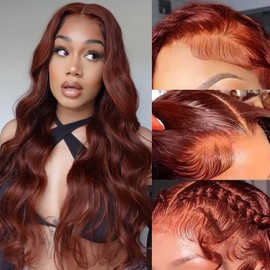 Reddish Brown Lace Front Wigs Human Hair Pre Plucked 13x4 Body Wave Glueless Wigs Human Hair Auburn Colored Human Hair Lace Front Wigs HD Lace Frontal Human Hair Wigs With Baby Hair 26 inch