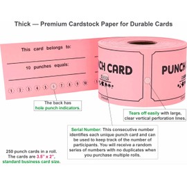 100 Carewon Pink Reward Punch Cards (8 Colors Available), Incentive & Loyalty Reward Cards - for Classroom, Business, Dental Office, Medical Doctor, Salon & More - 3.5" x 2" - Pink Card