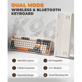 MAGIC-REFINER RK96 Wireless Mechanical Keyboard, Dual Mode 2.4G/BT5.0 2-in-1 Receiver, 100 Keys Hot Swappable Red Switches Gaming Keyboard with Number Pad for PC Gamers/Mac/Windows