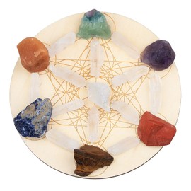 SUNYIK 19 PCS Metatron's Cube Energy Chakra Crystal Grid, 7 Chakra Crystal Stones, 12 PCS Rock Quartz Bars, 1 PCS Archangel Mai Dachang Array Board Kits for Beginner