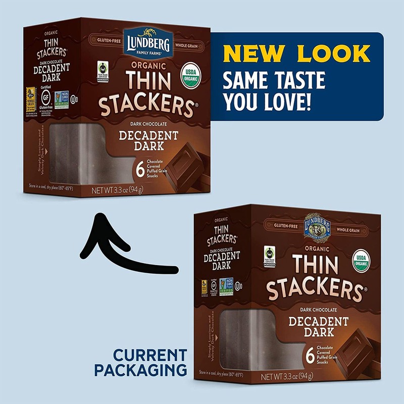 Lundberg Organic Thin Stackers Rice Cake, Decadent Dark Chocolate, Fair