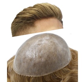 RESHE Hair Piece For Mens Toupee Human Hair Full PU Skin Toupee For Men Hair Replacement Systems Hairpieces Soft Hair Piece For Men7X9-110% Density#20R Light Warm Blonde