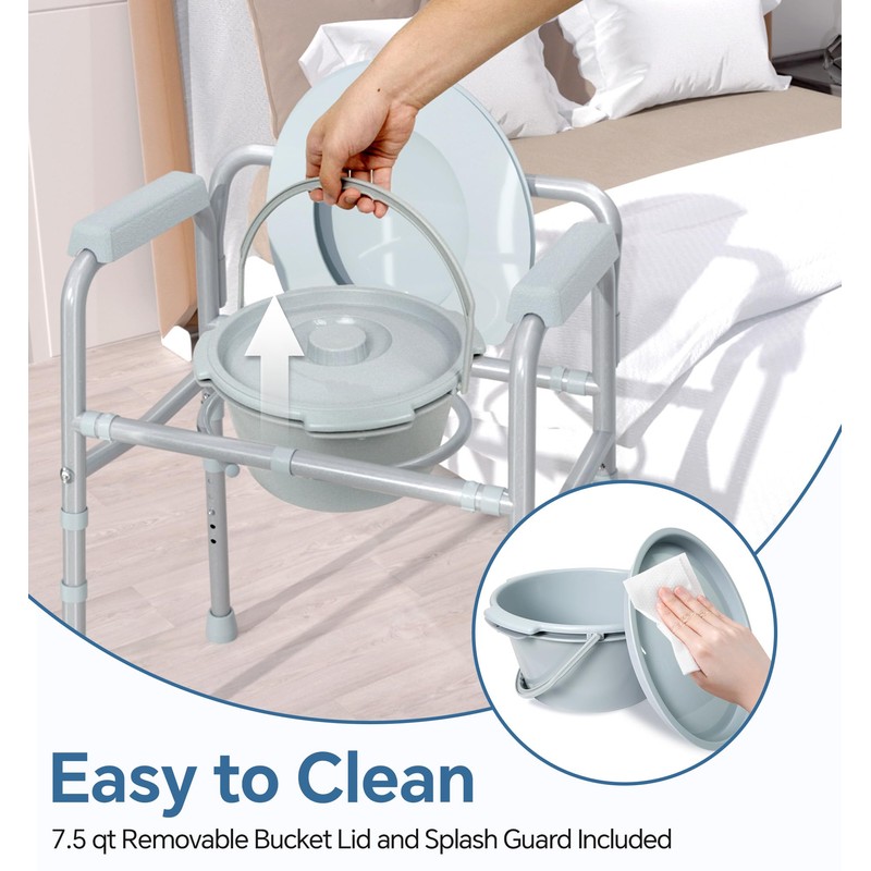 HOMLAND 3-in-1 Bedside Commode with Sturdy Dual-Crossbar Support Construction, Stable