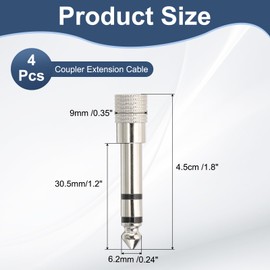 PATIKIL 3.5mm (1/8 Inch) to 6.35mm (1/4 inch) Male to Female Audio Adapter, 4Pcs Stereo Plug Switch Audio Adapter Connector Jack Nickel Plated for Headphone Computer Laptop, Silver