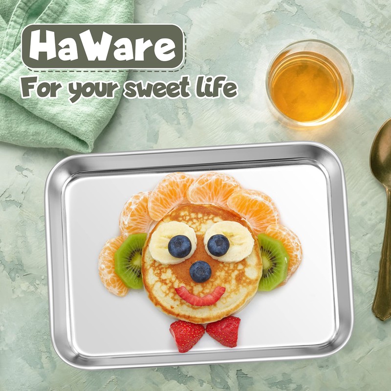 HaWare 7.3" x 5.3" x 0.8" Kids Plates, 6-Piece Stainless