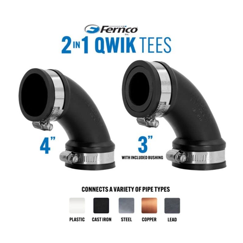 Fernco 4" Flexible PVC 90-Degree Elbow Includes Optional 3" Reducer