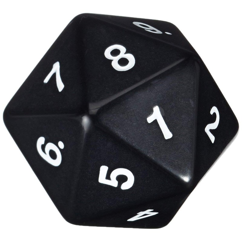 55mm Jumbo D20 Opaque Black with White Numbers