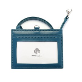 HAKATA NO MORI LEATHER Genuine Leather, Double-sided, Clear, ID Card Holder, Transparent, 2-Piece Neck Hanging, Horizontal Strap, Case, Employee ID Card, Business Card, Men's, Women's, (2. Peacock