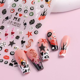 2 Sheets Cartoon Nail Stickers for Nail Art - WLGDLH Spring Summer Nail Art Stickers 3D Self Adhesive Cute Dice Billiard Numbers Nail Decals Manicure Supplies for Women DIY Decoration