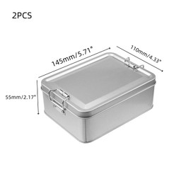WDONAY 2 Pack Silver Tin Box Containers Metal Storage Box with Lids Rectangular Containers with Buckle Latch for Home Storage Outdoor Usage(5.71"×4.33"×2.17")