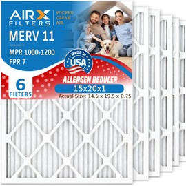 AIRX FILTERS WICKED CLEAN AIR. 15x20x1 Air Filter MERV 11 Electrostatic Pleated Air Conditioner Filter 6 Pack HVAC AC Furnace Filters