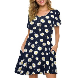 ZENNILO Plus Size Casual T Shirt Dresses for Women Flowy Swing Tunic Dress Pockets(3-Navy Blue,2X)