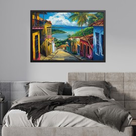 RileyCraftley Old San Juan canvas wall art Puerto Rico street painting Coastal Caribbean decor Colorful houses Large wall art Island travel print