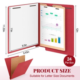 Skyygemm 24 Pack Large Classification Folders with 1 Divider,pressboard File Folders Bulk with 2 Prongs End Tab Fastener for Letter Size and Oversize Paper,Medical File,9.5 x 12.2 Inches(Red)