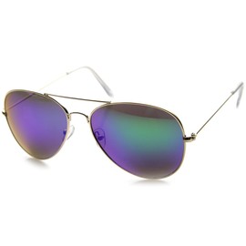 zeroUV Classic Metal Teardrop Color Mirror Lens Aviator Sunglasses w/Spring Hinges (Gold Midnight)