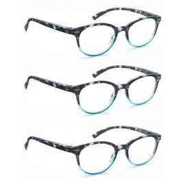 OLOMEE Reading Glasses Women Cute Small Round Readers +3.00 for Small Head/Petite Face,Blue Demi Lightweight Cheaters Reading Glasses w/Comfortable Spring Hinges 3 Pack