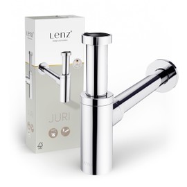 Lenz Design-Siphon JURI für alle gängigen Waschbecken – Typ 1 1/4" – Rohrlängen extralang und anpassbar – Mit Reinigungsöffnung und Geruchsverschluss – Hohe Materialgüte – Chrom – 46090002