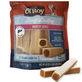 Liver Flavor Munchy Bone Dog Treats – Long-Lasting Chews with Crunchy Outside & Tender Center – Enriched with Vitamins & Minerals – 20 oz Pack of 7 – Supports Dental Health & Chewing Instincts