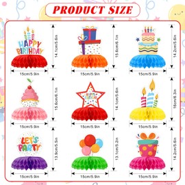 Ktxaby 9Pcs Colorful Birthday Themed Honeycomb Centerpieces, Happy Birthday Table Decorations Set for Boys and Girls Birthday Party Supplies