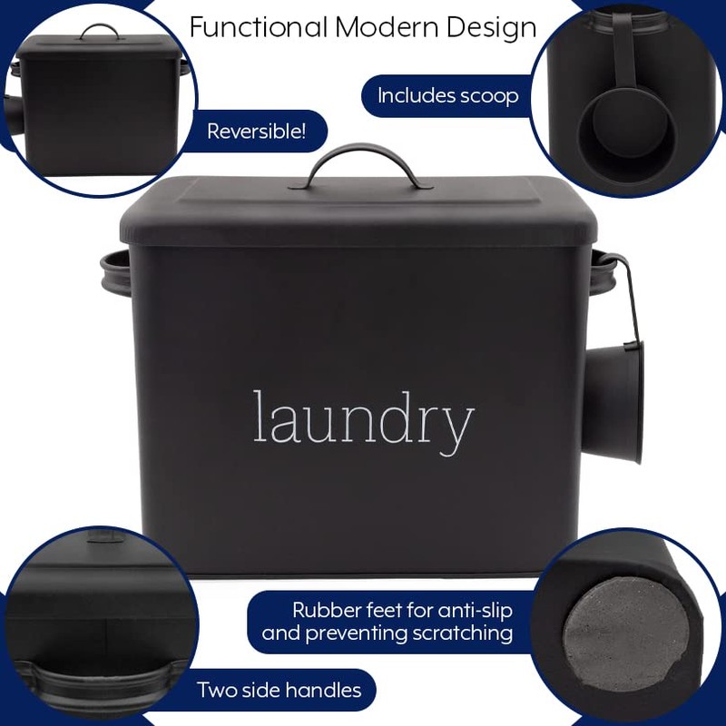 AuldHome Design Enamelware Laundry Powder Container (Black), Enamelware Detergent Bin