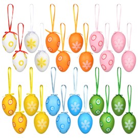 Easter Eggs for Hanging, Easter Decoration, 24 Fillable Plastic Eggs for Halls, Bedrooms, Outdoors, Hanging Egg Decorations (A)