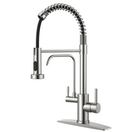 FORIOUS Kitchen Faucet with Purfied Water Filter, 2 in 1 Commercial Stainless Steel Pull Down Sink Faucet and Drinking Water Faucet 2 Handle for Pot Filler Kitchen Sink Farmhouse Bar, Brushed Nickel
