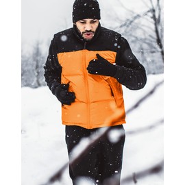 Flygo Mens Puffer Vest Lightweight Winter Outdoor Vests Warm Stand Collar Zip Sleeveless Jacket Outerwear(Orange-XL)