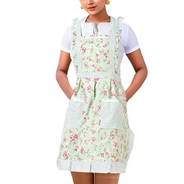 Florence Happy @ England English Vintage Style Apron with Floral Pattern and Silky Lining - Gift for Cooking and Crafting Enthusiasts