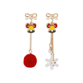 Christmas Earrings Cute Christmas Tree /Reindeer /Snowflake with Red Pom Pom Ball Drop Earrings Asymmetric Bow Jingle Bell Dangle Earrings White Snowflake Red Plush Ball Dangle Earrings Women Xmas Gift (jingle bell)