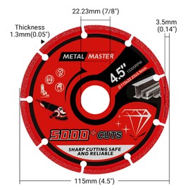LOZLIN 4.5" Diamond Metal Cutting Wheel - 7/8" Arbor with 5000+ Cut Life for Steel/Rebar/Iron, Heavy Duty Angle Grinder Disc for Metalworking & Construction