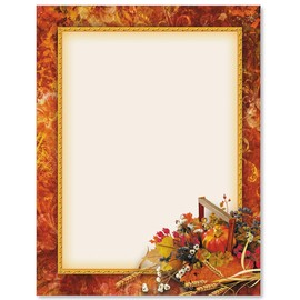 PaperDirect Harvest Gold Fall Basket Stationery Autumn Thanksgiving Letters, Cards, Invites, Border Papers, Letterhead 8.5 x 11, 25 sheets, Elegant Premium Writing Paper, Decorative Printer Paper