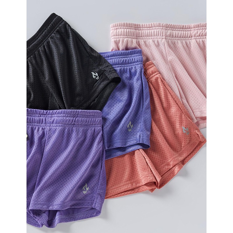 4 Pack: Girls Athletic Shorts with Pockets, 3" Dry Fit