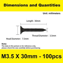 #6 x 1-1/4'' Black Wood Screws, Phillips Flat Head Screws, Screws for Kitchen Cabinets, Self-Tapping Countersunk Head Screws for Various Woodworking Repairs and DIY Projects (100 pcs)