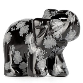 SMQ Snowflake Stone Crystal Elephant Statue,Hand Carved Quartz Healing Gemstone Elephant Figurine Crafts Gifts Collectible Decor for Home Office Desk(2Inches)