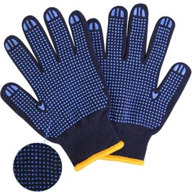 Ecoshine12 Pairs Blue Cotton Work Gloves – Non-Slip PVC Dotted Grip, Breathable, Reusable Safety Gloves for Construction, Warehouse, Gardening, DIY (Medium-8)