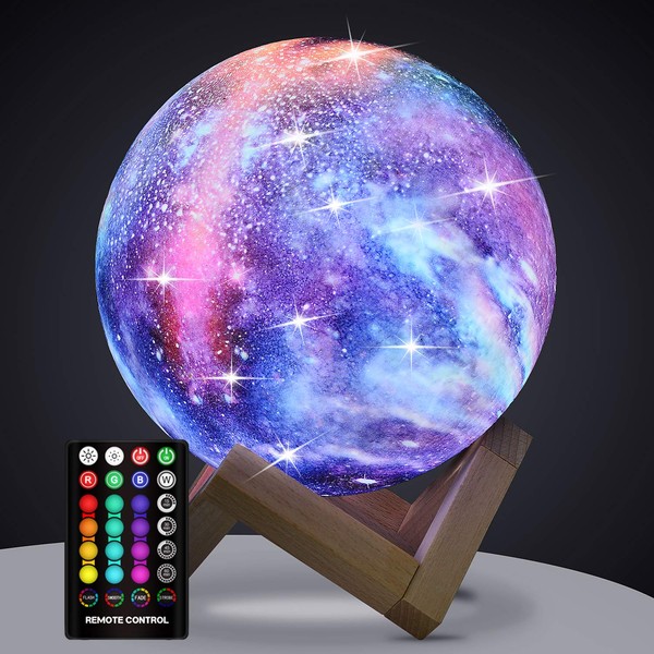 GDPETS Moon Lamp, Kids Night Light Galaxy Lamp 16 Colors Moon Light with Wood Stand - Remote & Touch Control USB Rechargeable Gift for Girls Lover Birthday - 4.8 inch