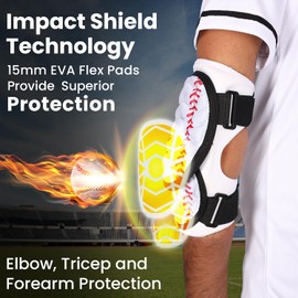 Exxact Sports Defender Plus Softball Elbow Guard Baseball, Batters Baseball Elbow Guard Youth & Adult with Adjustable Straps - (White Baseball Flag, Youth)