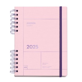 Miquelrius 2025 Calendar 155 x 213 mm Week to View Card Cover Sustainable Paper 100gsm Closure Spanish English Portuguese Pink