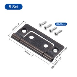 sourcing map 8Pcs 2x1 Inch Door Hinges Non-Mortise No Noise Bifold Door Hinges Plating for Cabinet Furniture Window Wardrobe with Screws, Copper Red