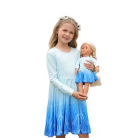 Bow Dream Cute Girl Dress and Matching American Girl Doll Clothes Accessories for Girls Dresses Size 110