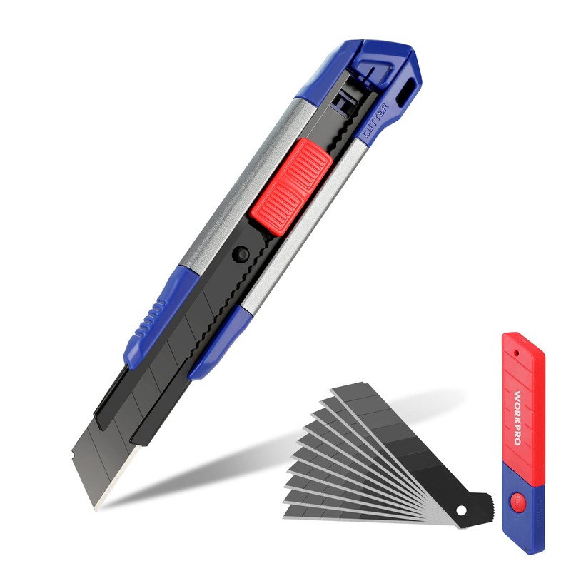 WORKPRO 18mm Retractable Utility Knife & Folding Utility Knife (Blue+Red)