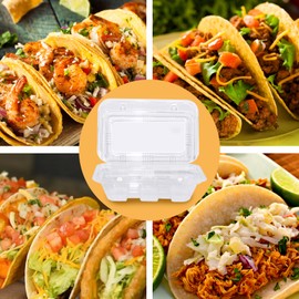ganfaner 25 Pack 3-Taco Holder Stand, Disposable Clamshell Taco Plate Tray To Go PFAS BPA Free, Freeze Microwave Taco Rack Box for Taco Tuesday Bar Party Serving